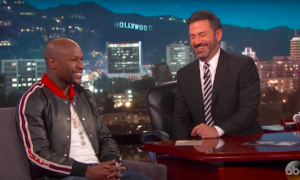 KIMMEL Y MAY 300x180 - Mayweather Sorprende En Entrevista Con Jimmy Kimmel