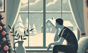 DALL·E 2025 01 09 09.15.09 An illustration capturing the emotional lows of post holiday January with a thoughtful person sitting indoors by a window looking out at a cloudy wi 300x180 - Cómo Superar la Cuesta Emocional de Enero: Bienestar y Salud Mental